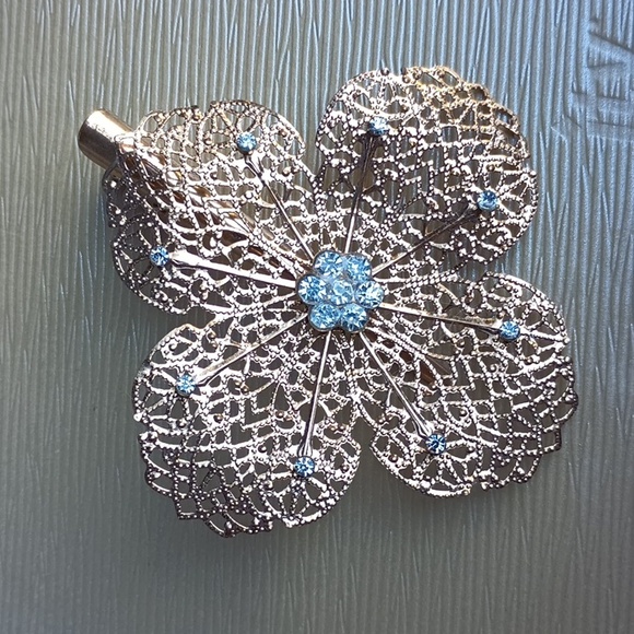 Ornate Filigree Style w Crystal Accents Hair Clip Vintage - Picture 2 of 7